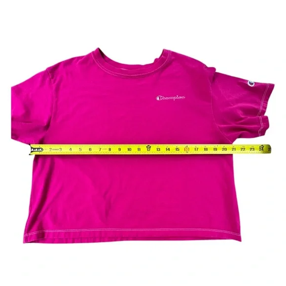 Champion Authentic Athletic Hot Pink Large‎ Cotton Crop Short Sleeve Tee Shirt - Picture 11 of 12